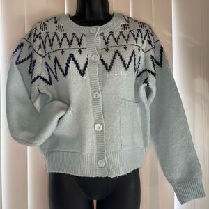 HOUSE OF HARLOW | Baby Blue Sequin Fair Isle Cardigan